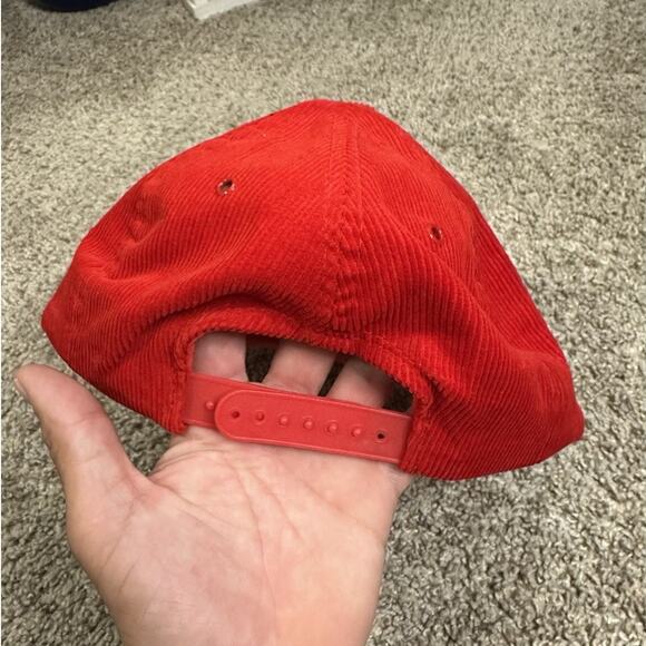 Corduroy Bob Evans Snapback Hat Cap Cotton Red White Eire Partners Inc Vintage - Picture 2 of 4